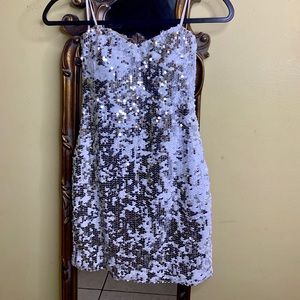 SOLD White Silver Flip Sequin Mini Dress